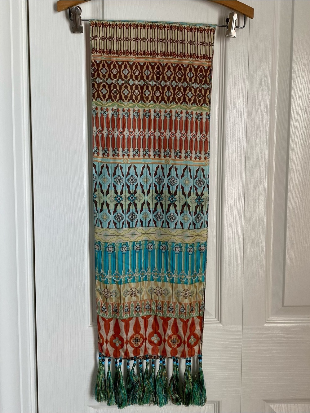 Silk Scarf Tassels Beaded Patchwork Floral Paisley Echo Vintage Boho Festivals